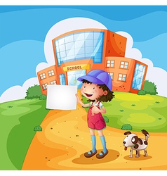 A child with a piece of paper standing in front of vector image