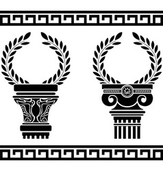 Greek columns with wreaths stencil vector image