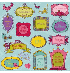 Sweet Doodle Frames with Birds and Flower Elements vector image