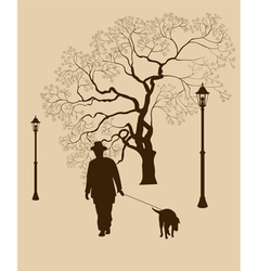 Loneliness a walk in the park man with a dog vector image