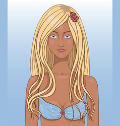 Beautiful blond bronzed girl in azure bikini and Beautiful blond bronzed girl in azure bikini and vector image