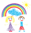 Crayon pained kids and rainbow vector image
