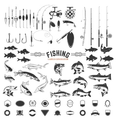 Set of Fishing labels design elements Rods and vector image