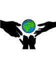 Icon silhouettes of hands and the planet vector image