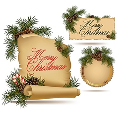 Christmas vintage scrolls and stickers vector image
