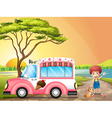 A boy with a cat beside an icecream truck vector image