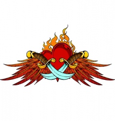 Wings dagger and flaming heart vector image