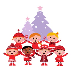 Caroling christmas kids vector image