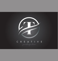R letter logo design with circle steel swoosh Vector Image