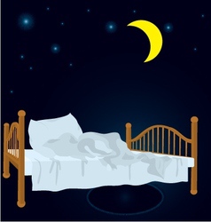 Unmade bed under moon vector image