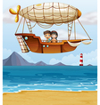 A boy and a girl riding an airship vector image