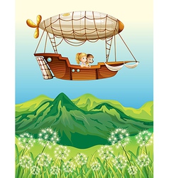 An airship carrying two young girls vector image