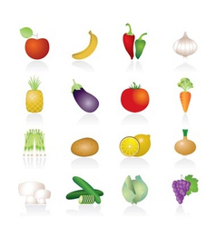 Different kind of fruit and vegetables icons vector image