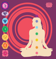 Yoga position with the symbols of seven chakras vector image