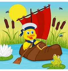 Duckling floating on lake in boot vector image