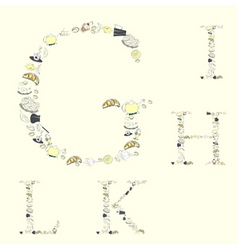Decorative font with food element letters g h k l vector image