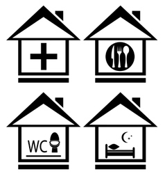 Icons with medical wc food and bed on home vector image