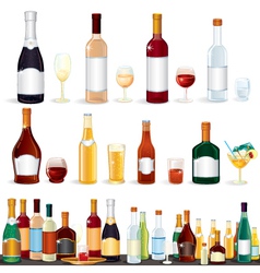 Variety popular alcohol beverage bottles from bar vector image