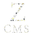 Decorative font with food element letters z c m s vector image