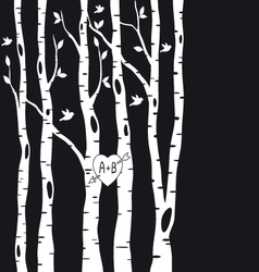 Wedding invitation with birch trees and heart vector image