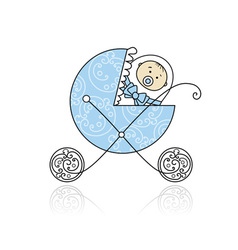Newborn in babys buggy for your design vector image