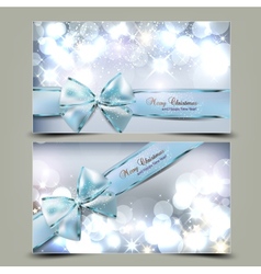 Elegant Christmas greeting cards with blue bows vector image