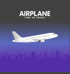 Airplane in the sky urban city silhouette vector image