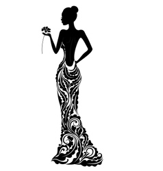 Girl in a dress with floral ornament vector image