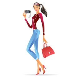 Fashion model presenting a new digital camera vector image