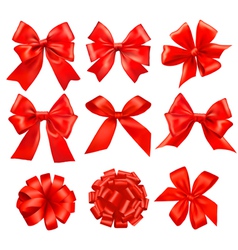 Big set of red gift bows with ribbons vector image