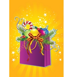 Happy new year card with Christmas gift bag Happy new year card with Christmas gift bag vector image