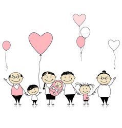Happy birthday big family with children newborn ba vector image