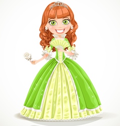 Beautiful princess with brown hair in green dress vector image