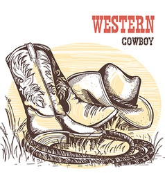 American cowboy boots and west hat vector image
