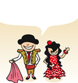 Spanish cartoon couple bubble dialogue vector image