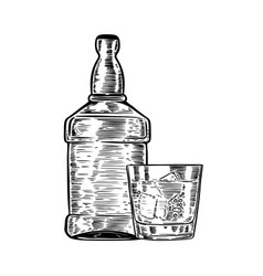 Hand drawn whiskey bottle with drinking glass Hand drawn whiskey bottle with drinking glass vector image