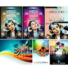 Club Disco Flyer Set with DJ Girl and palms vector image