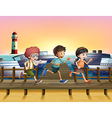 Kids running at the seaport vector image