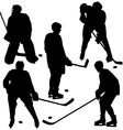 Set of silhouettes of hockey player Isolated on wh vector image