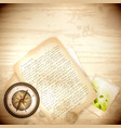 Antique compass with old photo and letter vector image