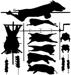 Barbecue BBQ related objects silhouettes vector image