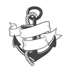 Nautical anchor with rope and ribbon vector image