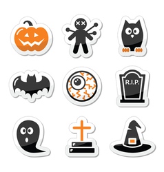 Halloween black icons set as labels vector image
