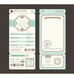 Vintage style Boarding Pass Wedding Invitatation vector image