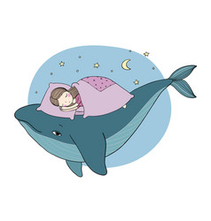 A little girl is sleeping on a whale cozy bed vector image