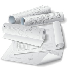 Architectural background with rolls of drawings vector image