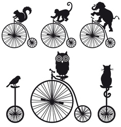 Vintage bicycle with animals set vector image