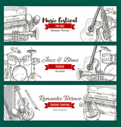 Music festival banner set with music instrument vector image
