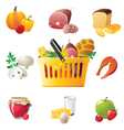 Shopping basket and highly detailed food icons vector image