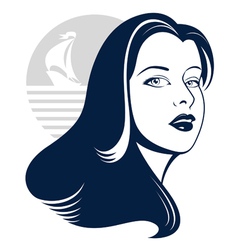 Sea girl with yacht silhouette vector image